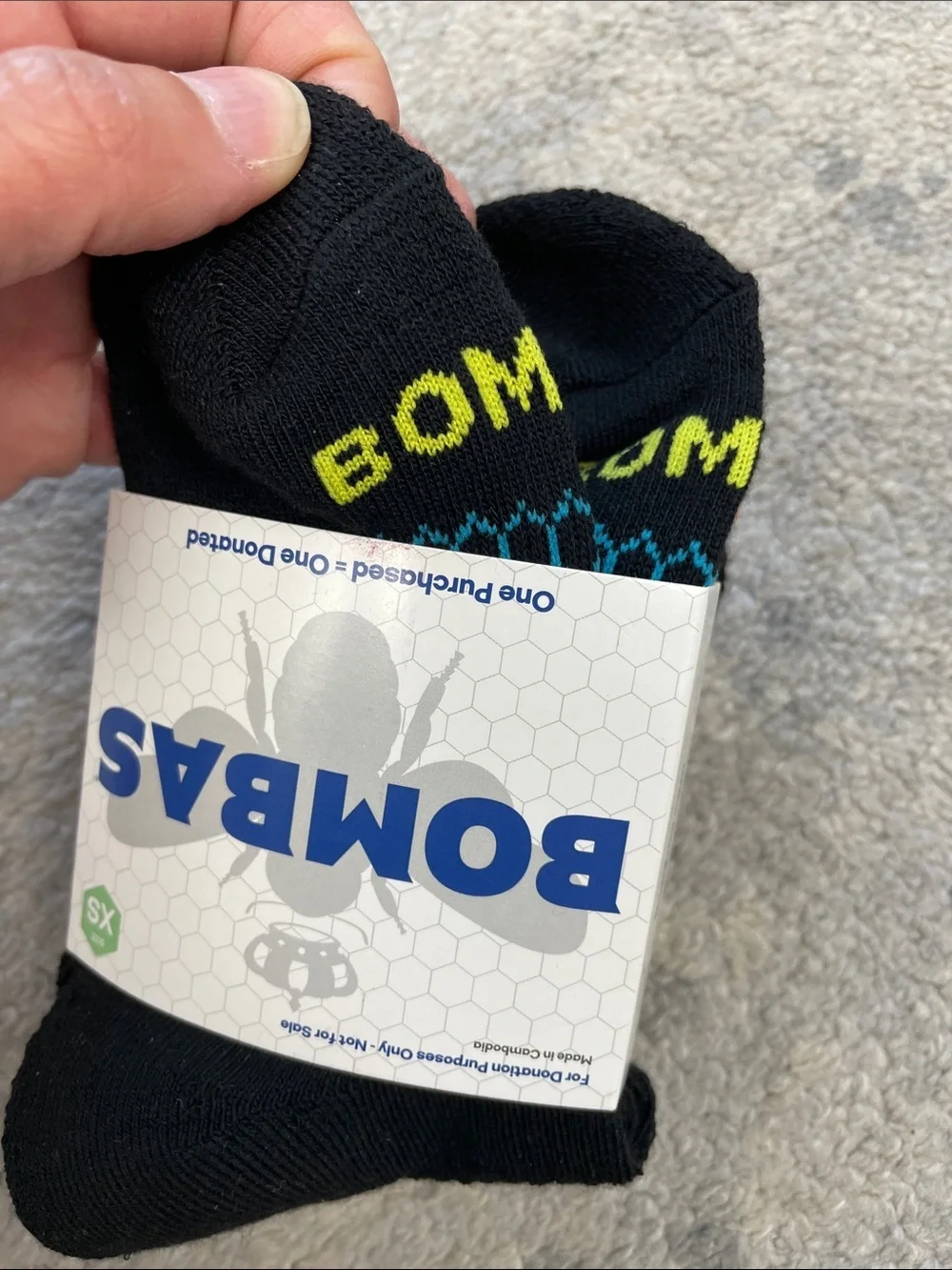 New Bombas Black Socks Cushioned Comfort Honeycomb Bee Sz XS